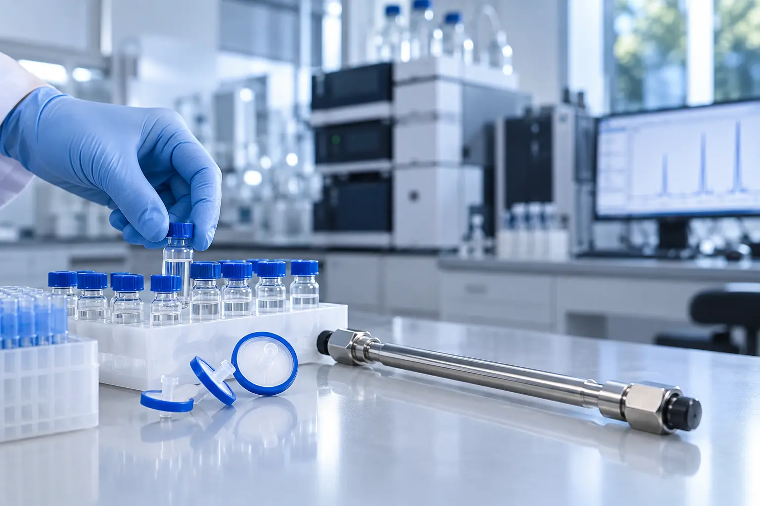 HPLC column and analytical vials